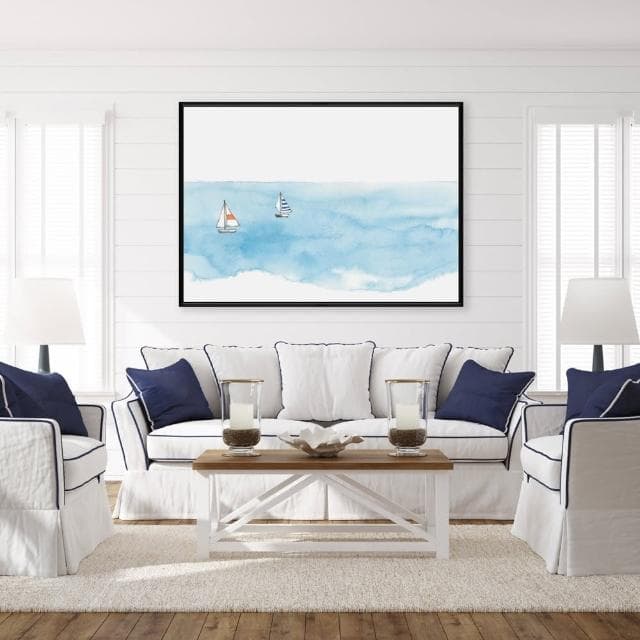 【菠蘿選畫所】小船與大海-42x60cm(療癒手繪感海洋掛畫/夏日換季裝飾/邊櫃擺設/開店送禮)