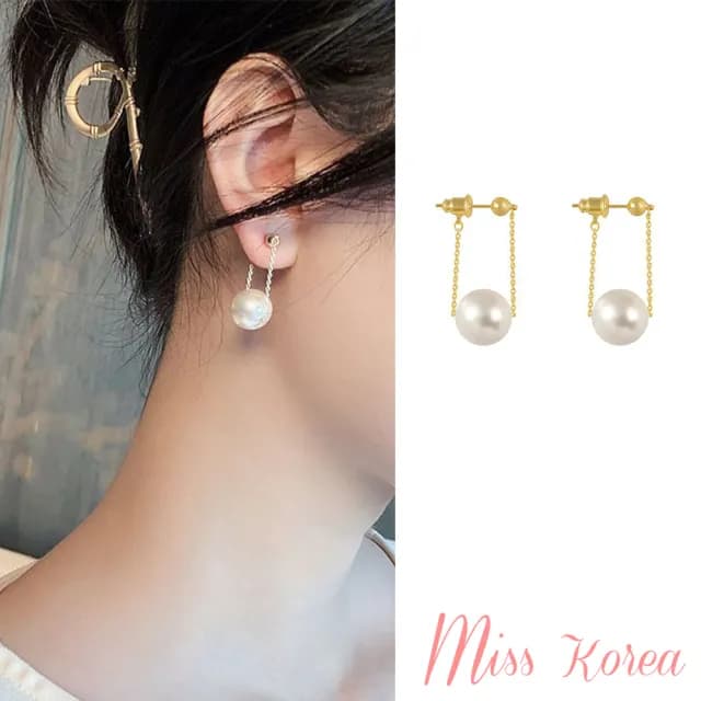 【MISS KOREA】韓國設計浪漫珍珠串鍊造型耳環(珍珠耳環 串鍊耳環)