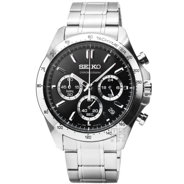 【SEIKO 精工】SEIKO精工 DAYTONA 三眼計時鋼帶錶-曜石黑(SBTR013)