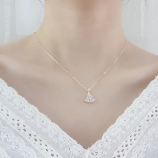 【米蘭精品】現貨+預購 925純銀項鍊鋯石吊墜(滿鑽扇形幾何氣質情人節生日聖誕節交換禮物女飾品2色74bu4)