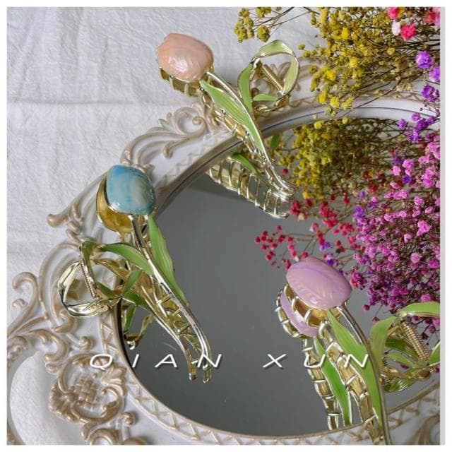【HaNA 梨花】母親節禮物 陽光燦爛．鬱金香之幻想粉色抓夾(抓夾 韓國髮夾 鯊魚夾)