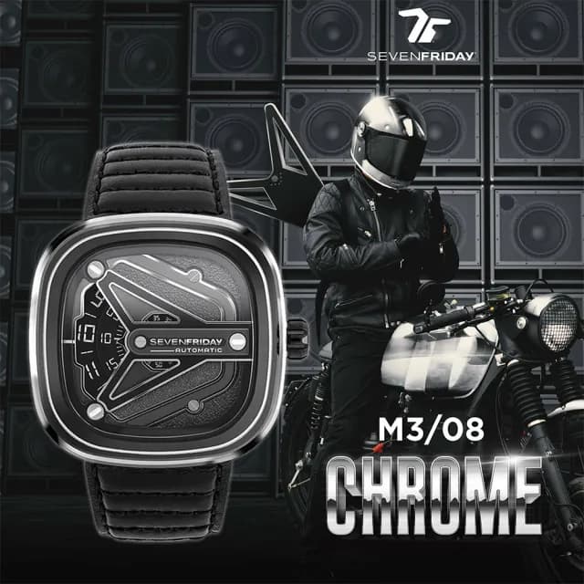 【SEVENFRIDAY】CHROME 龐克摩托車自動上鍊機械錶-黑/47.6x47mm 送禮 禮物 推薦(M3/08)