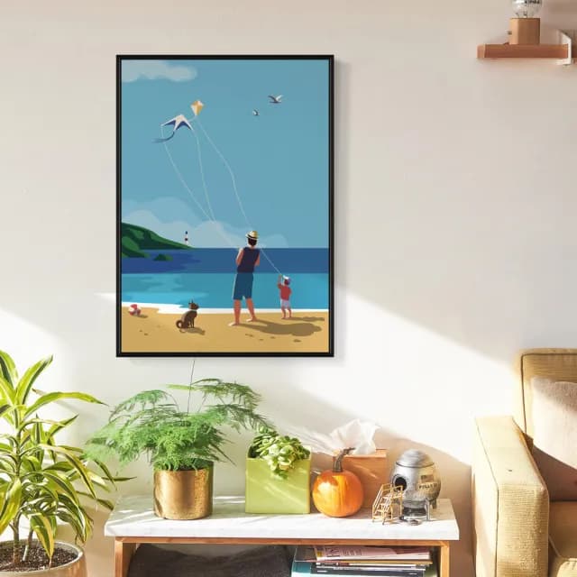 【菠蘿選畫所】與你一起放風箏- 42x60cm(沙攤插畫掛畫/父親節禮物/度假風/兒童房掛畫)