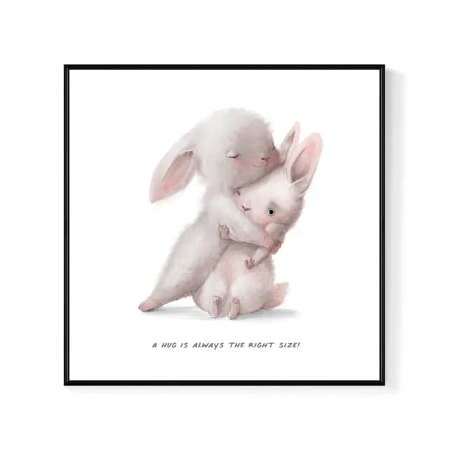 【菠蘿選畫所】我心有你！-60x60cm(兔子插畫/母親節兔子掛畫/兒童房裝飾/父親節禮物/母親節)
