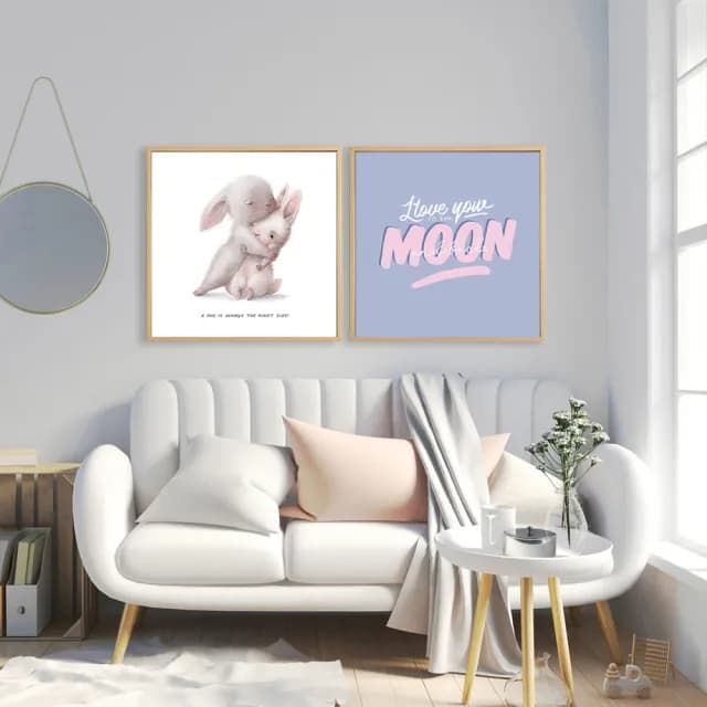 【菠蘿選畫所】我心有你！-60x60cm(兔子插畫/母親節兔子掛畫/兒童房裝飾/父親節禮物/母親節)