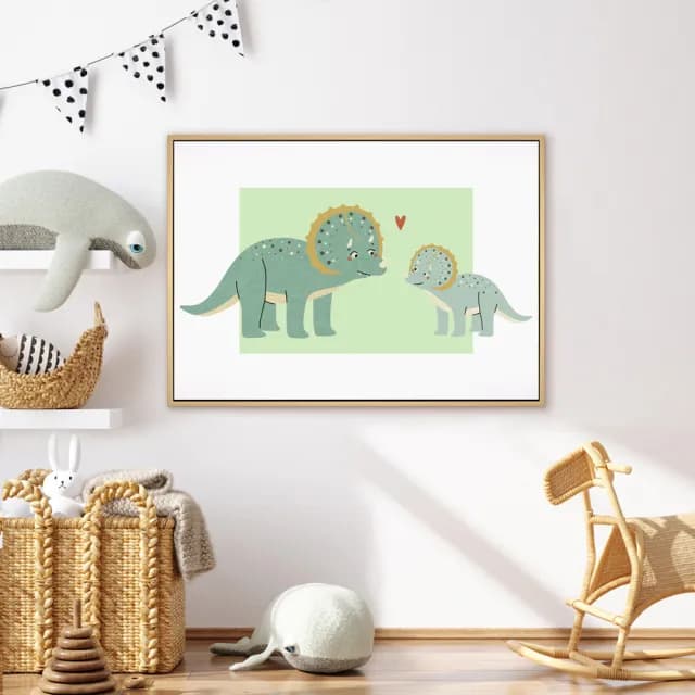【菠蘿選畫所】溫馨相望-50x70cm(母親節/療癒恐龍掛畫/送禮小物/兒童房裝飾畫/可愛恐龍/父親節禮物)