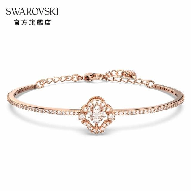 【SWAROVSKI 官方直營】Una 手鐲 幸運草 白色 鍍玫瑰金色調 母親節禮物(跳動的心)