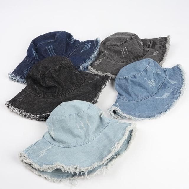 【米蘭精品】現貨+預購 漁夫帽遮陽帽(磨破毛邊水洗牛仔男女帽子情人節生日聖誕節交換禮物5色74cq1)