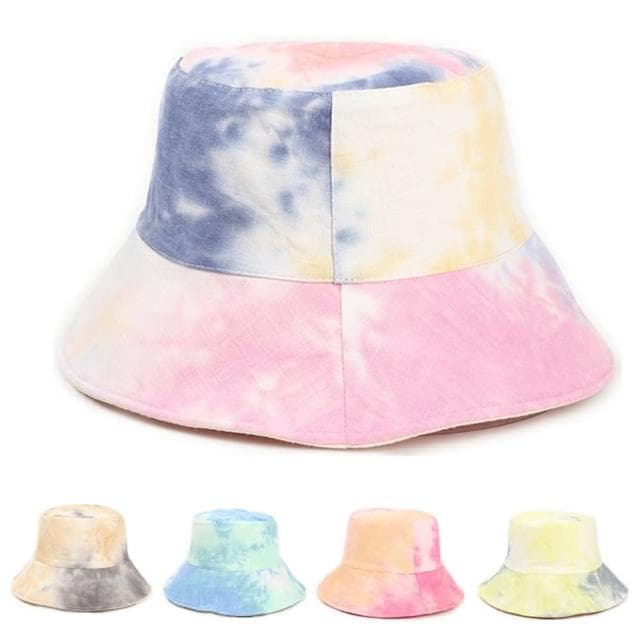 【米蘭精品】現貨+預購 漁夫帽遮陽帽(扎染棉麻雙面平頂男女帽子情人節生日聖誕節交換禮物5色74cq24)