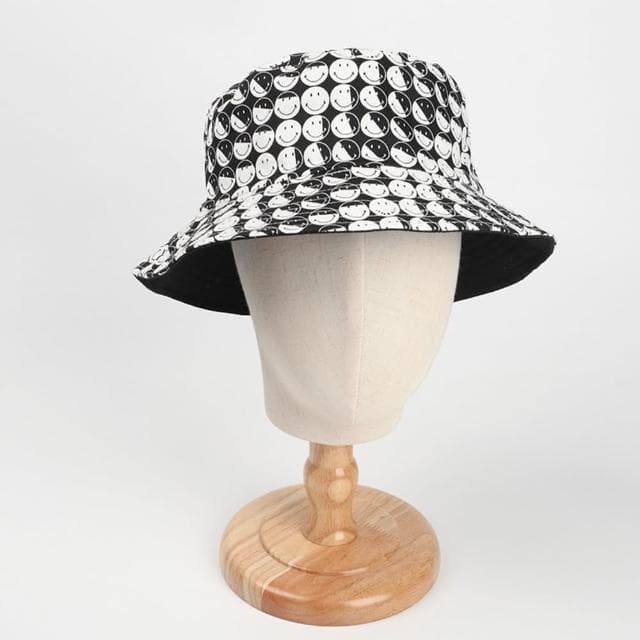 【米蘭精品】現貨+預購 漁夫帽遮陽帽(笑臉印花平頂雙面男女帽子情人節生日聖誕節交換禮物3色74cq57)