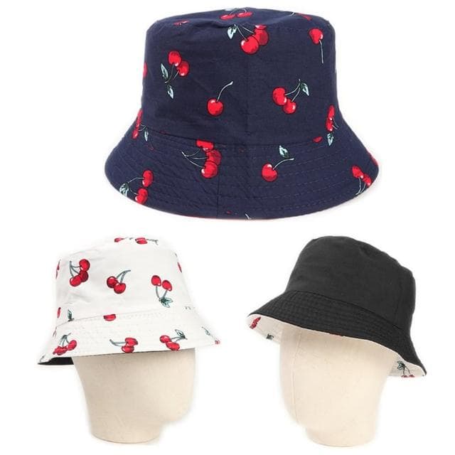 【米蘭精品】現貨+預購 漁夫帽遮陽帽(櫻桃印花平頂雙面男女帽子情人節生日聖誕節交換禮物2色74cq58)