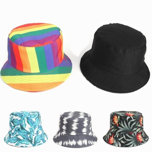 【米蘭精品】現貨+預購 漁夫帽遮陽帽(印花盆帽平頂雙面男女帽子情人節生日聖誕節交換禮物4款74cq67)