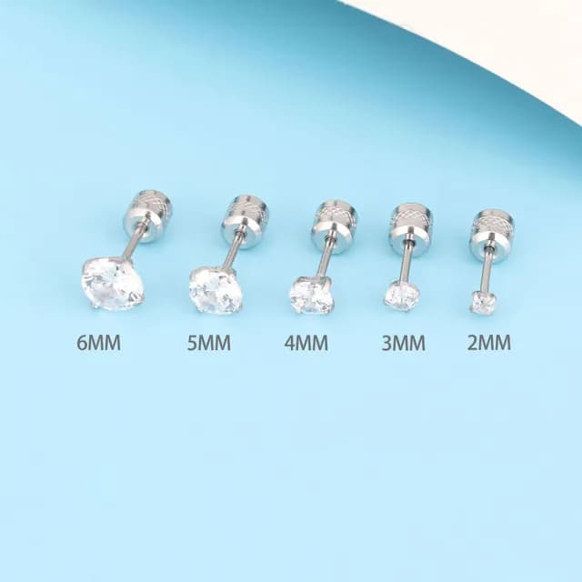 【UME.Acce】玫瑰金色單鑽鎖螺絲鈦鋼耳環(鈦鋼 鈦鋼耳環 單鑽耳環 單鑽 小耳環 貼耳耳環)