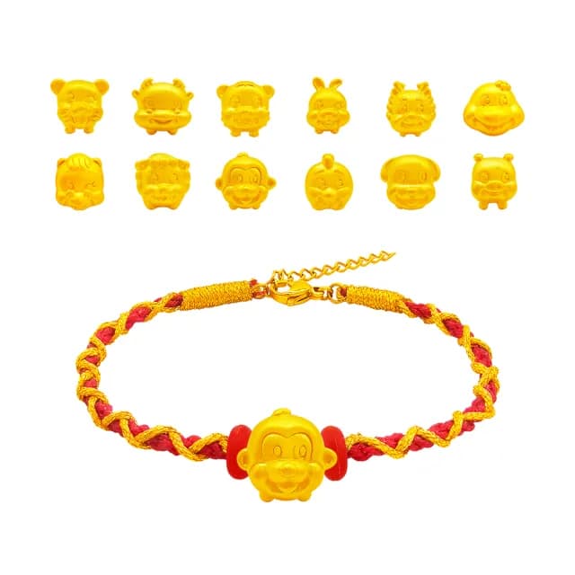 【A+】9999純黃金設計款串珠黃金手鍊 十二生肖-0.09錢±3厘(寶寶彌月禮)