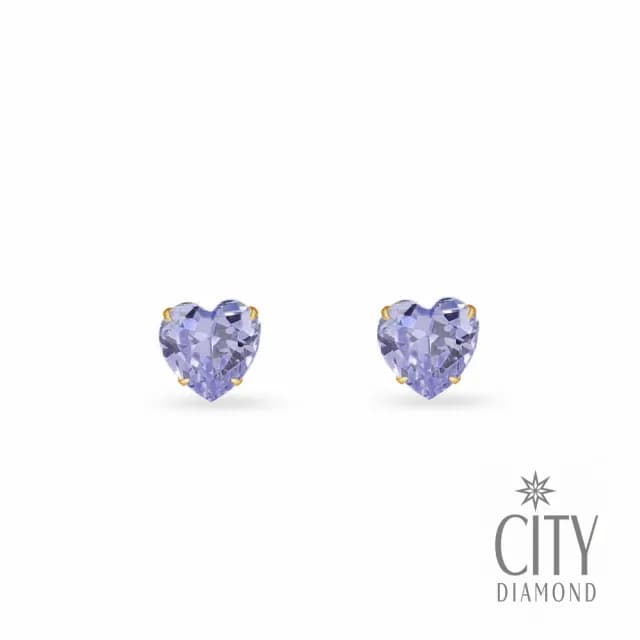 【City Diamond 引雅】18K日本薰衣草紫晶鑽黃K金愛心造型耳環(東京Yuki系列)