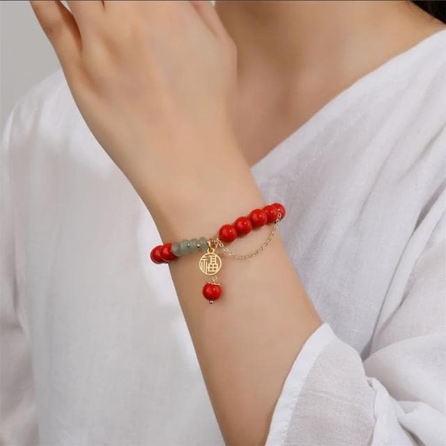 【米蘭精品】現貨+預購 硃砂手鍊朱砂手串(8mm天然翡翠福字女飾品聖誕節交換禮物74fq2)