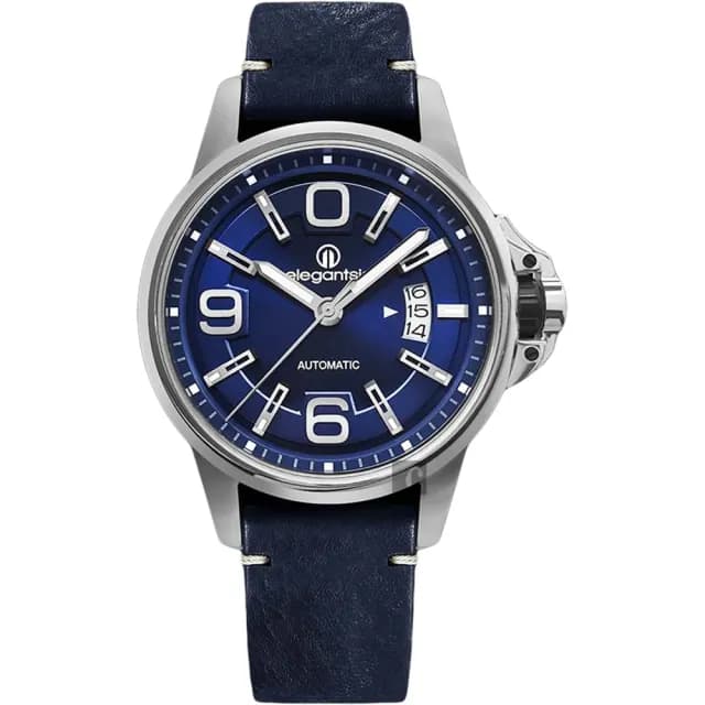 【elegantsis 愛樂時】JT55A 復古潮流機械錶-藍/44mm 禮物 送禮 推薦(ELJT55A-NU02LC)