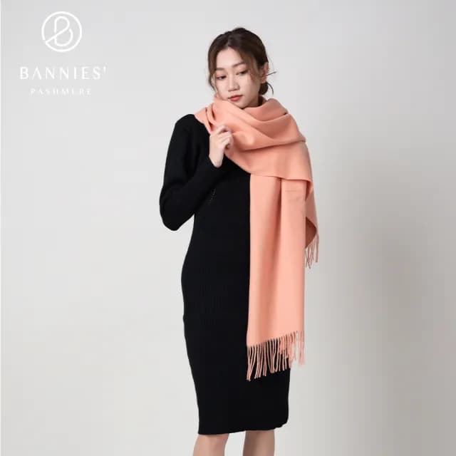 【BANNIES 頂級羊毛圍巾】純羊毛圍巾｜厚織-蜜糖粉(圍巾 披肩 羊毛 厚織)