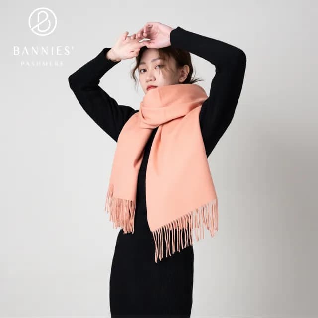 【BANNIES 頂級羊毛圍巾】純羊毛圍巾｜厚織-蜜糖粉(圍巾 披肩 羊毛 厚織)