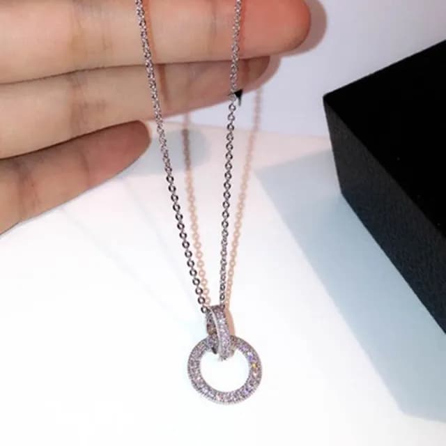 【米蘭精品】現貨+預購 玫瑰金項鍊鑲鑽吊墜(時尚環環相扣情人節生日聖誕節交換禮物女飾品2色73jp22)