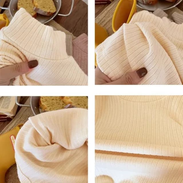 【橘魔法】混色紡織直條紋半高領長袖上衣(打底衫 內搭衣 童裝 兒童 女童 中童 針織 毛衣 保暖)