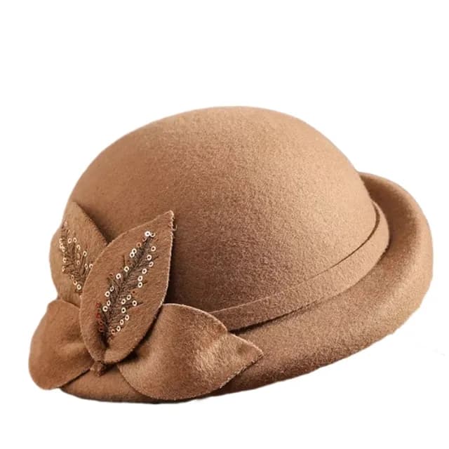 【米蘭精品】現貨+預購 羊毛帽禮帽(保暖捲邊釘珠葉子毛呢女帽子情人節生日聖誕節交換禮物4色74dq20)