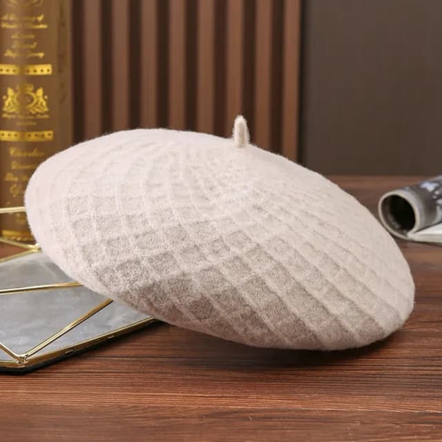 【米蘭精品】父親節禮物 羊毛帽貝雷帽(保暖格紋優雅毛呢畫家帽男女帽子情人節生日聖誕節交換禮物3色74dq25)