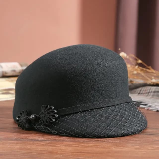 【米蘭精品】現貨+預購 羊毛帽馬術帽(保暖網紗盤扣毛呢鴨舌帽女帽子情人節生日聖誕節交換禮物4色74dq51)