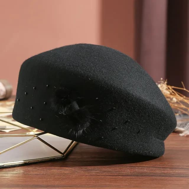 【米蘭精品】現貨+預購 羊毛帽禮帽(保暖毛毛釘珠毛呢貝雷帽女帽子情人節生日聖誕節交換禮物3色74dq39)