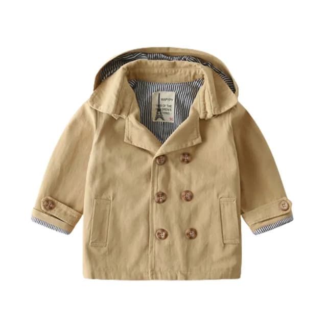 【橘魔法】翻領卡其風衣排扣連帽外套(連帽可拆 長袖外套 風衣 中性款 男童 女童 兒童 童裝)