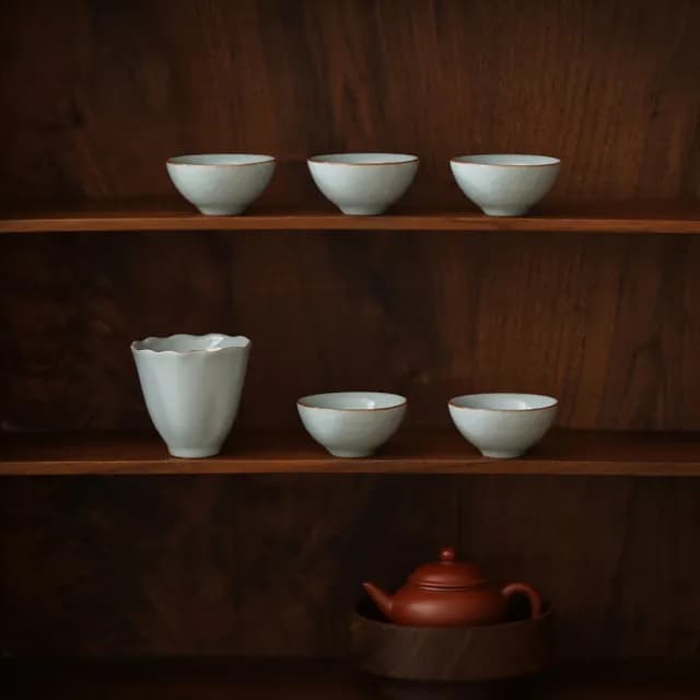 【美味好伙伴】汝窯茶杯禮盒 一海五杯(茶杯 茶具 茶壺 泡茶壺)