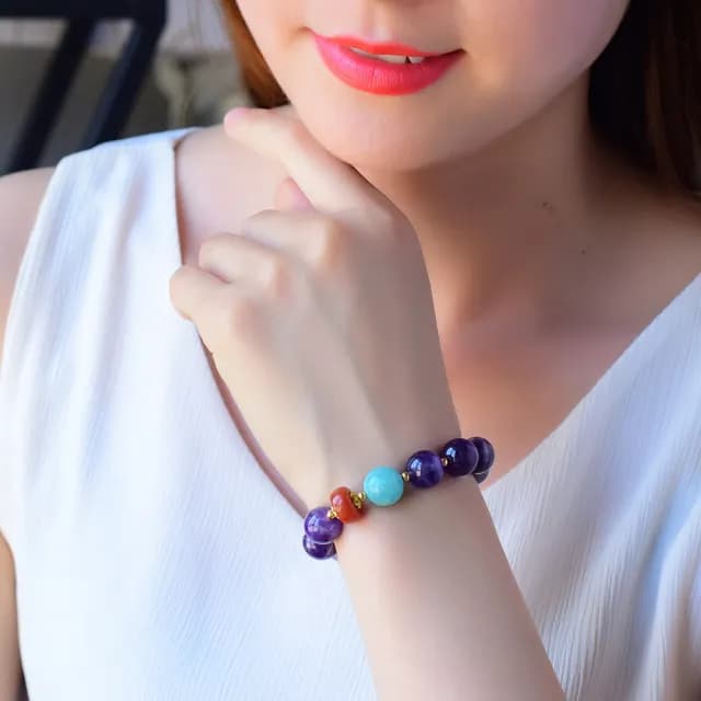 【桃花源創意工坊】紫水晶手鍊 天河石配南紅瑪瑙手鍊(手鍊)