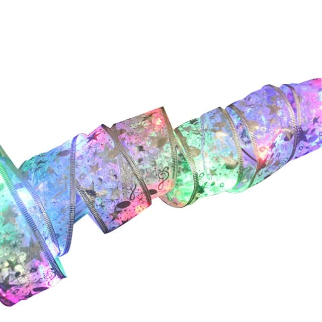 【Time Leisure】聖誕樹聖誕節派對禮物裝飾發光燈條 銀緞帶彩光(5M)