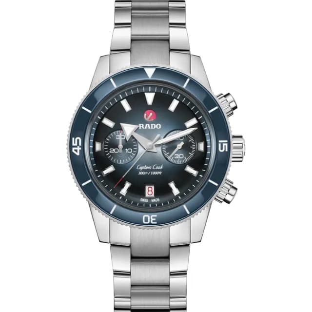 【Rado 雷達表】Captain Cook 庫克船長300米潛水計時機械錶-藍/43mm R02送禮推薦(R32145208)