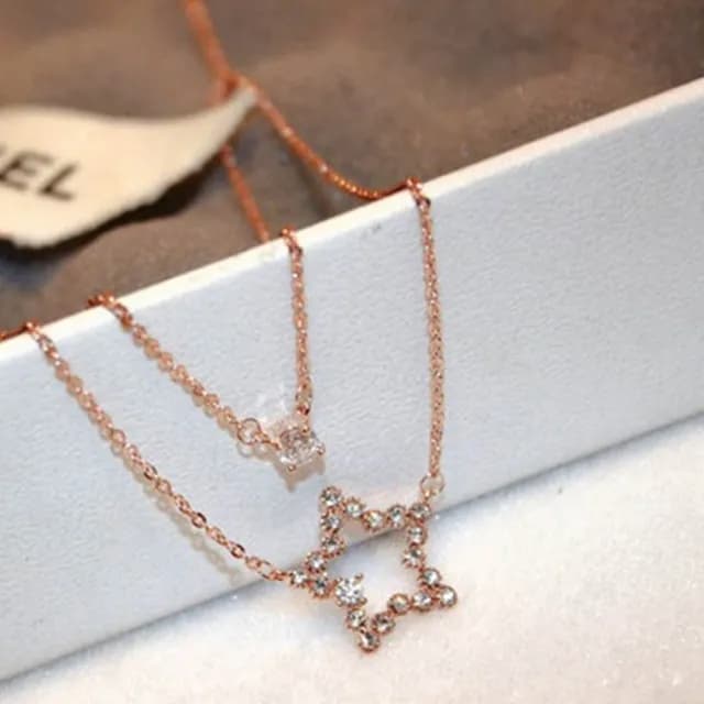 【米蘭精品】現貨+預購 玫瑰金項鍊鑲鑽吊墜(時尚耀眼五角星情人節生日聖誕節交換禮物女飾品73jp45)