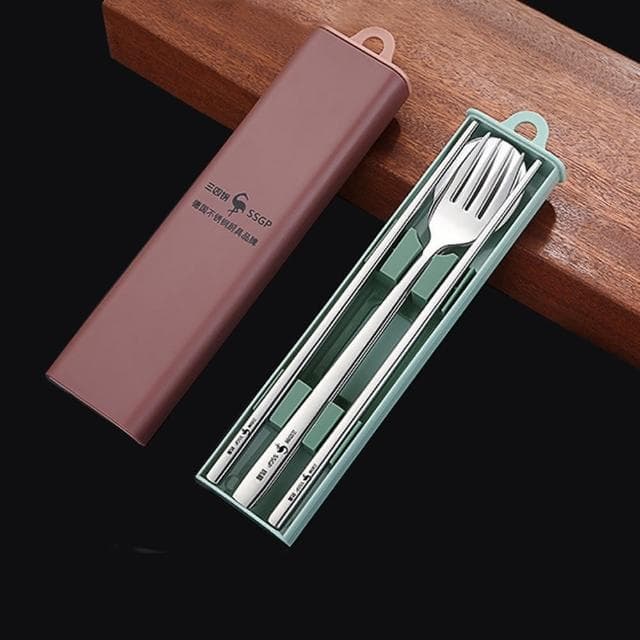 【PUSH!】餐具廚房用品304不銹鋼叉子勺子筷子三件套勺叉(便攜餐具套裝E178)