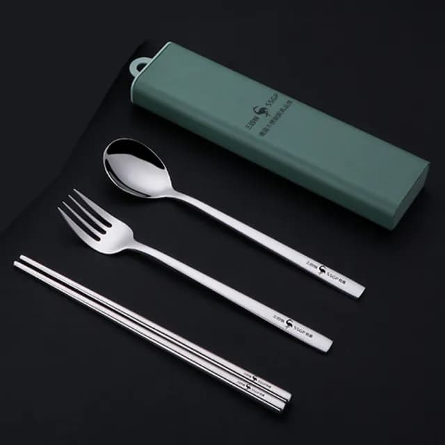 【PUSH!】餐具廚房用品304不銹鋼叉子勺子筷子三件套勺叉(便攜餐具套裝E178)