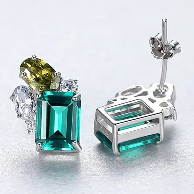 【巴黎精品】現貨+預購 鋯石耳環925純銀耳針(歐美氣質祖母綠寶石女飾品v1aa7)
