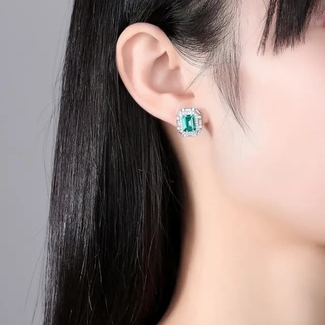 【巴黎精品】現貨+預購 鋯石耳環925純銀耳針(氣質優雅祖母綠寶石女飾品v1aa76)