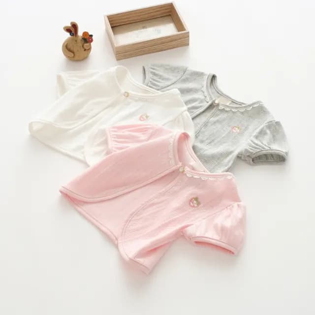 【橘魔法】草莓刺繡蕾絲滾邊簍空單扣小外套(短袖外套 蕾絲外套 女童 兒童 童裝 洋裝百搭 禮服)