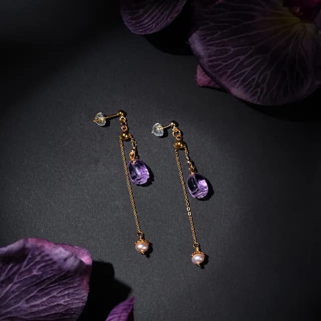 【巴黎精品】現貨+預購 紫水晶耳環925純銀耳針(珍珠長款流蘇鍍金女飾品p1ax60)