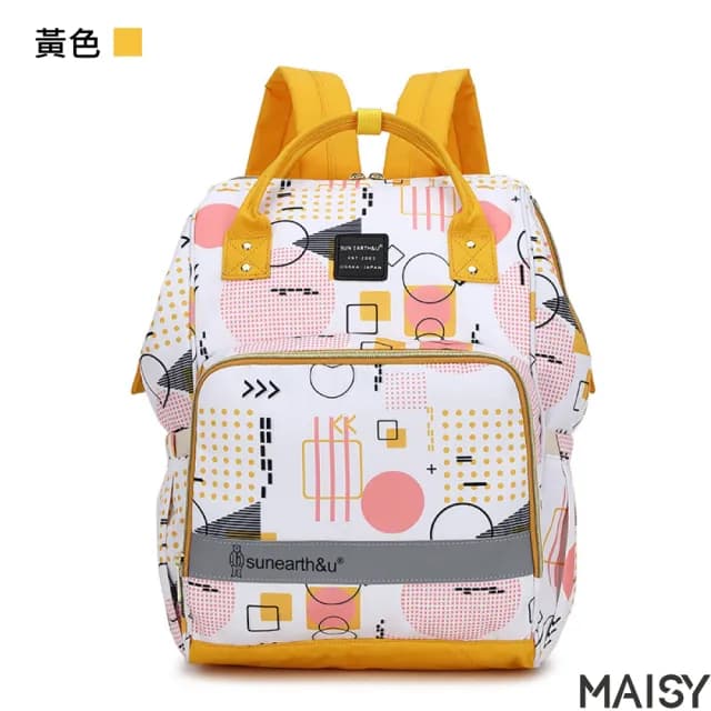 【MAISY】情人節禮物 日系塗鴉風格大容量媽咪包(現+預  粉色／綠色／灰色／藍色／黃色)