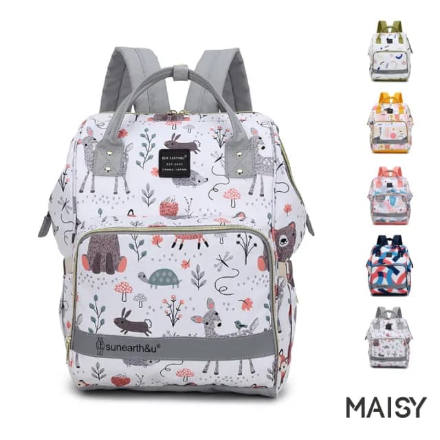 【MAISY】情人節禮物 日系塗鴉風格大容量媽咪包(現+預  粉色／綠色／灰色／藍色／黃色)
