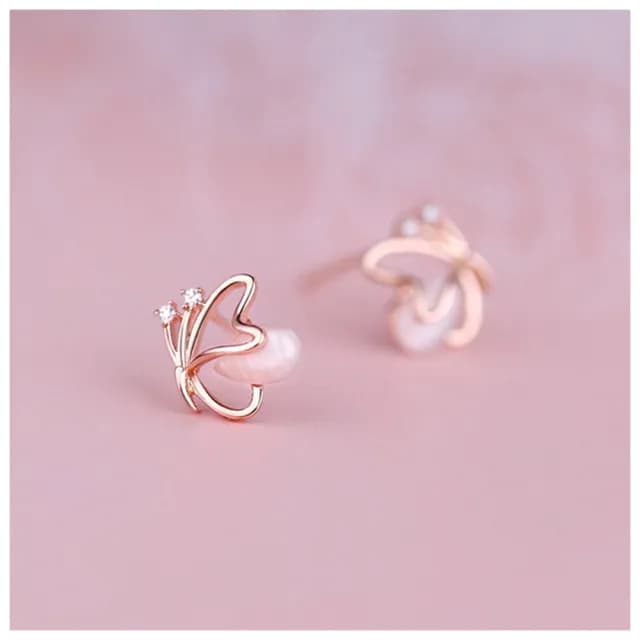 【HaNA 梨花】韓國．愛意繾綣貓眼石蝴蝶耳環(針式耳環 耳飾 耳圈 耳釘)