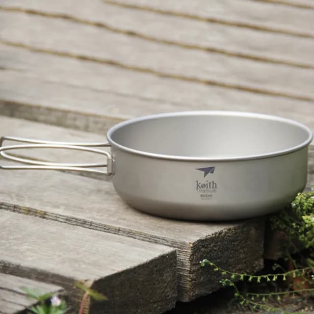 【Keith】鎧斯純鈦輕量環保折疊握把湯碗 600ml / Ti5326(登山碗 戶外露營摺疊碗 飯菜湯碗 鈦餐具 鈦碗)