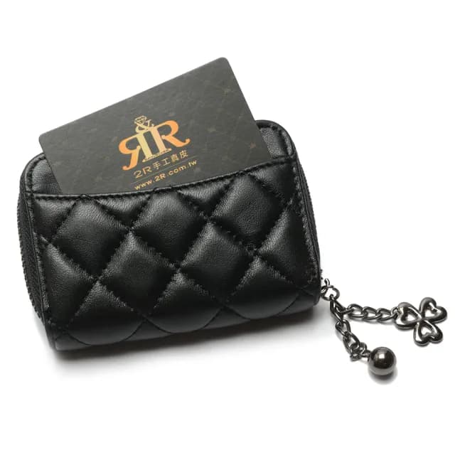 【2R 手工真皮】綿霜羊皮 Kerry 菱格設計多隔層零錢包 經典黑(皮夾)