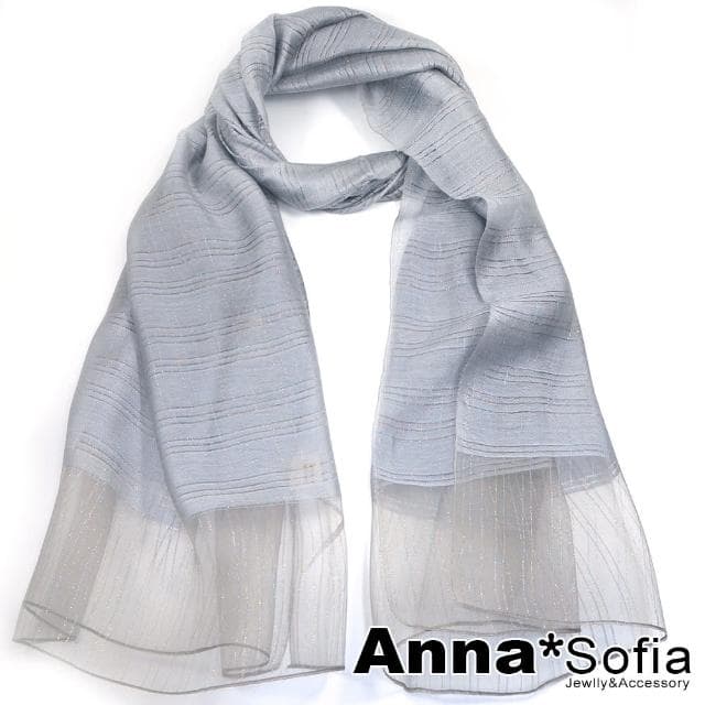 【AnnaSofia】真絲羊毛混紡大尺寸披肩絲巾圍巾-煥彩線絲 現貨(銀灰系)