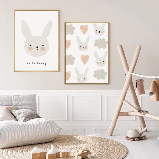 【菠蘿選畫所】與兔子打招呼-50x70cm(可愛童趣感兔子掛畫/兒童房佈置/幼兒園擺設/禮物)