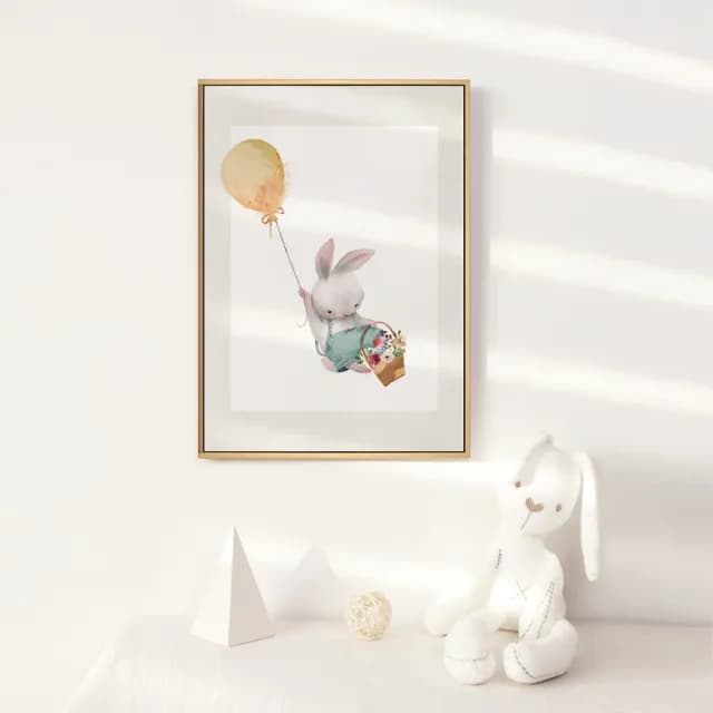 【菠蘿選畫所】小兔飛高高 - 30x40cm(手繪可愛療癒兔子掛畫/兒童房佈置/新居禮物/臥室擺設)