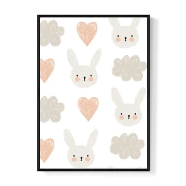 【菠蘿選畫所】滿心歡喜小兔子 - 42x60cm(手繪情侶兔子掛畫/交換禮物/居家佈置/療癒掛畫)